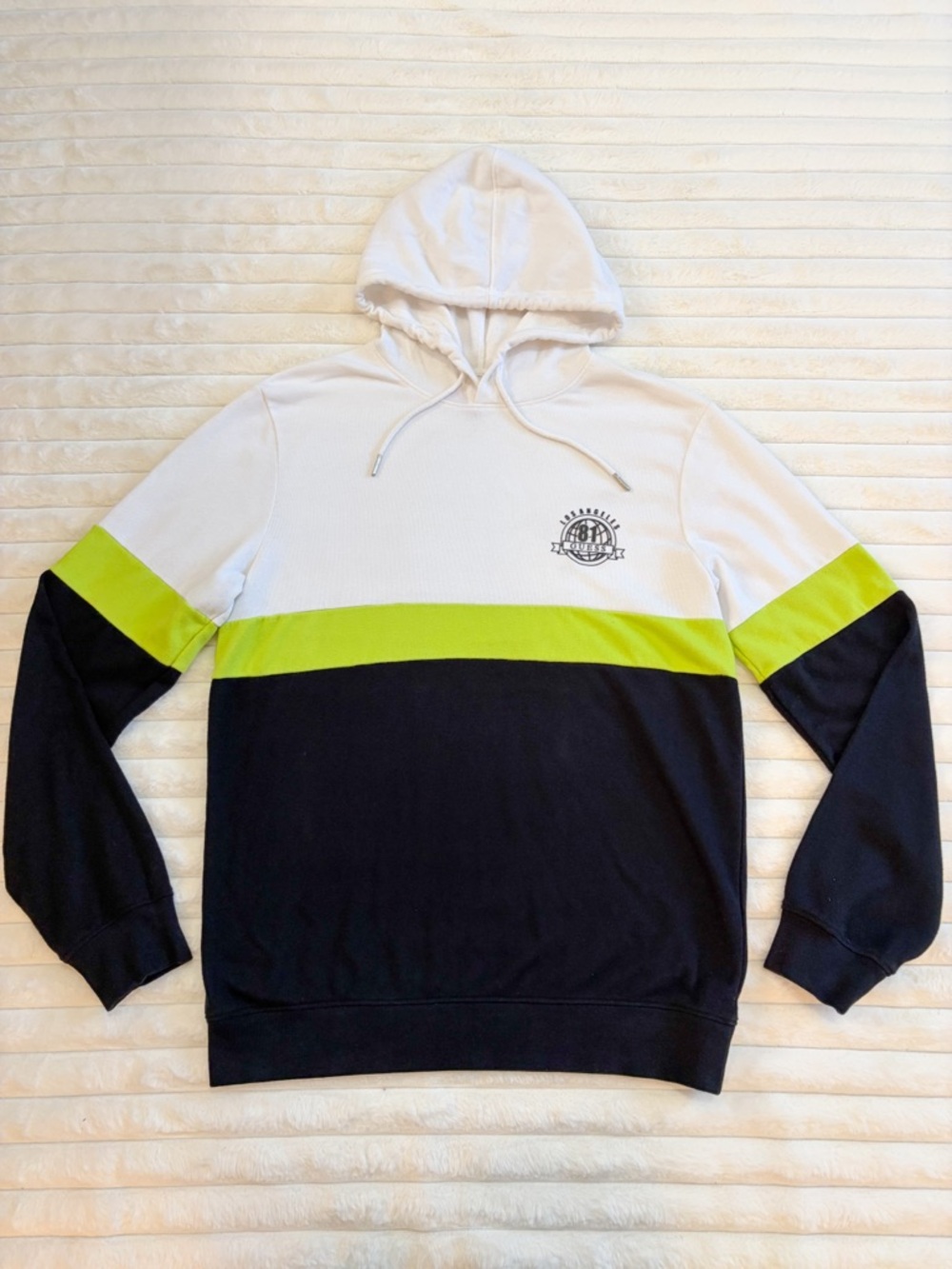 Guess Colorblock Hoodie Men’s Medium White Black Neon Green Pullover